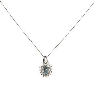14K White Gold Diamond Aquamarine Necklace